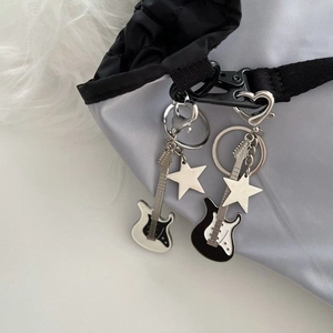 Guitar star pendants keychain set in black and white on bag for retro y2k fashion style