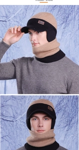 Ensemble bonnet et tour de cou tricoté avec doublure polaire pour hommes en extérieur