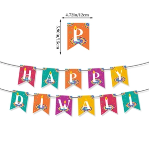 Bannière Happy Diwali colorée avec motifs rangoli et lampes diya pour décor de fête