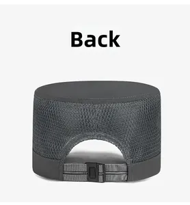 Détail de la maille alvéolée respirante et de la sangle réglable de la casquette gris foncé