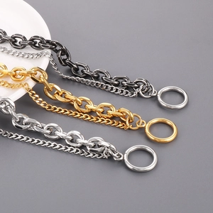 Men's double-layered cuban chain bracelet in gold, silver, and black with OT buckle