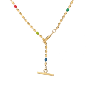 French vintage gold chain necklace with colorful beads and elegant OT toggle clasp closure