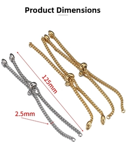 Adjustable stainless steel bolo bracelet chain 125mm length and 2.5mm width details