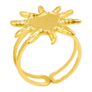 18K gold plated 304 stainless steel adjustable sunburst ring with double band design