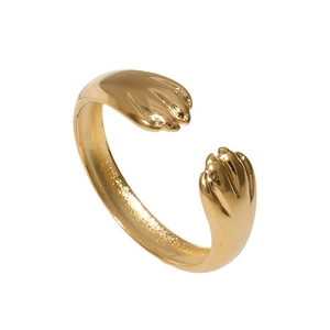 Minimalist gold stainless steel hug ring with unique open design for women