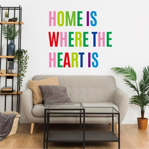 Detail of colorful 6 inch waterproof letter stickers with HOME IS WHERE THE HEART IS quote