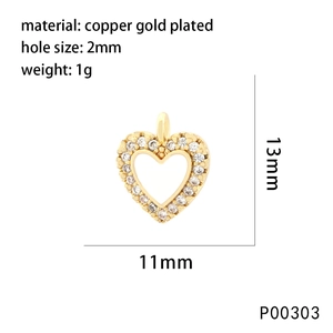 18K gold plated copper heart pendant with white zircon inlays and colorful enamel details