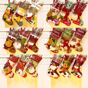 Christmas Stocking Hanging Gift Candy Bag With 3D Santa Snowman Reindeer Plush Burlap Decoration Home Tree Pendant