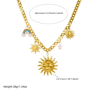 Gold-plated stainless steel chain necklace with sun, rainbow and star pendants