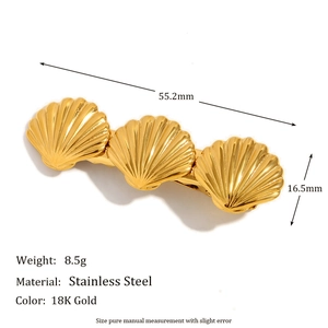 18K gold plated stainless steel hair clip in starfish shell design with measurements