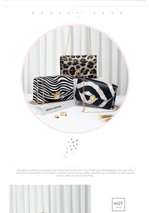 Detailed view of leopard and zebra print chain bags with gold hardware and flap closure