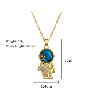 Detailed view of astronaut pendant dimensions 3cm height with 40 plus 5cm chain length