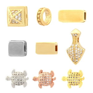 Multicolor zircon micro-pave turtle and pyramid jewelry charms for DIY bracelet making