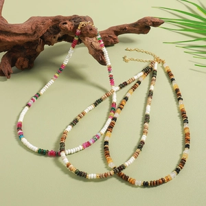 Bohemian handmade beaded necklace set with natural tiger eye stones and gold lobster clasp