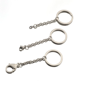 Detailed macro of stainless steel key rings and lobster clasps for DIY jewelry making
