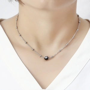 Waterproof stainless steel bead chain necklace with evil eye pendant for women