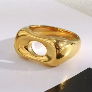 Geometric Hollow Bread Ring 18K Gold Plated Stainless Steel Minimalist Polished Fashion Jewelry For Women