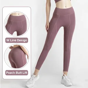 Pantalon de yoga violet à taille haute avec coutures en W et effet push-up fessier