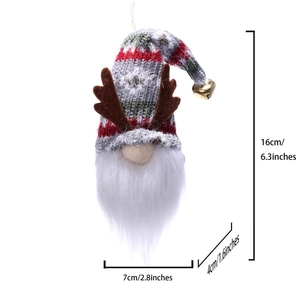 Detailed dimensions of Christmas gnome plush with reindeer horns and knit hat