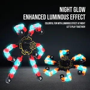 Luminous mechanical fingertip spinner with adjustable robotic legs in red and orange