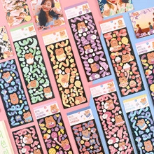 Detail of Korean-style cartoon bear sticker sheets in various pastel colors for journaling