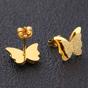 Elegant butterfly stud earrings in 18k rose gold finish with matte and polished wings