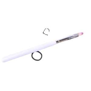 Flat nail art brush with white handle and purple bristles for gel application
