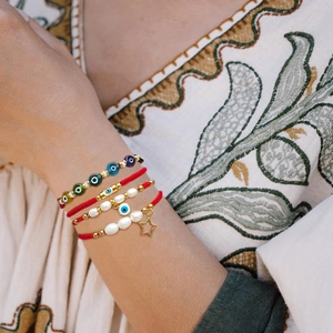 Bohemian multi-layer evil eye beaded bracelet set with natural pearls and star charm