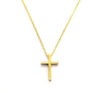 Elegant gold S925 sterling silver necklace with minimalist cross pendant on white background