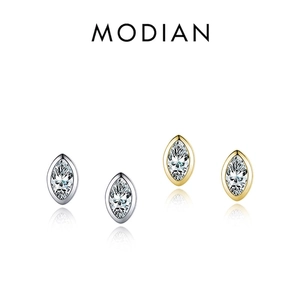 Marquise Cut Cubic Zirconia Stud Earrings 925 Sterling Silver Bezel Setting Minimalist Geometric Jewelry For Women Elegant