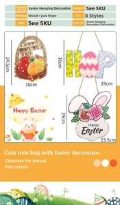 Detailed size chart for Easter wooden door signs featuring bunny and egg patterns