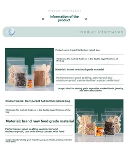 Macro detail of waterproof food-grade frosted and transparent flat zip lock storage bags
