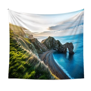 Détail d'une tapisserie bohème avec impression de paysage côtier de Durdle Door