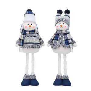 Blue Nordic telescopic Christmas snowman dolls with plaid hats and winter scarves
