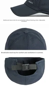 Détails de la casquette de sport bleue à séchage rapide avec mesh et bord réglable
