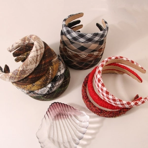 Set of checkered wool headbands for women in assorted vintage patterns and textures