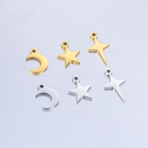 Minimalist 304 Stainless Steel Pendants Star Moon Lightning Shapes Mirror Polished DIY Jewelry Making Accessories