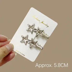 Lot de 2 barrettes à cheveux y2k en métal argenté avec motif étoile, environ 5,8 cm