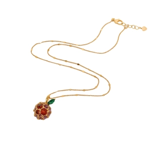 14k gold plated necklace with colorful zircon apple pendant and sequin chain
