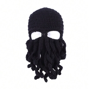 Handmade knitted octopus beanie hat with long tentacles in black for winter warmth