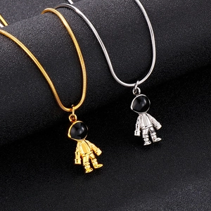 Titanium steel astronaut pendant necklace on snake chain in gold and silver finish