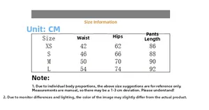 Detailed size chart for high-elastic sports leggings showing waist, hip, and length metrics
