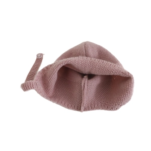 Berretto neonato in maglia con paraorecchie e laccetto, cappello invernale rosa tenue