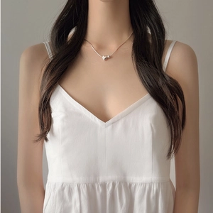 Minimalist 925 sterling silver heart pendant snake chain necklace worn on model
