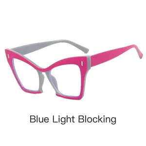 Chic cat-eye anti-blue light glasses with rose red and grey two-tone frame design