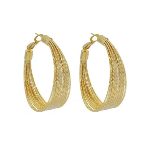 Exaggerated gold multi-layer textured hoop earrings for women in stylish oval design