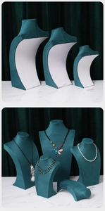 Deep green velvet jewelry mannequin stands for necklace display in various sizes