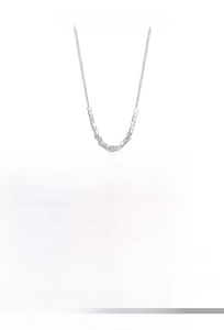 Detail showing S925 sterling silver chain with geometric cube sliders and product size specifications