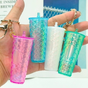 Miniature colorful fish scale pattern tumbler keychains in pink blue white and green