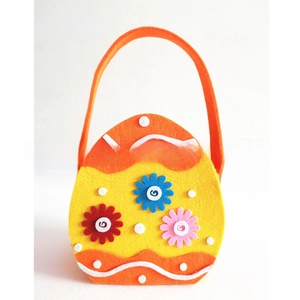 Easter felt egg-shaped basket with colorful flower patterns and a sturdy handle